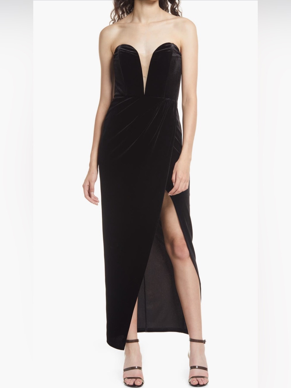 Lulus My Dream Come True Black Velvet Strapless Maxi Evening Dress